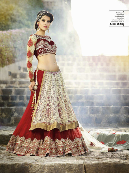 Meroon Net With High Embroidery Work Party Wear Lehenga