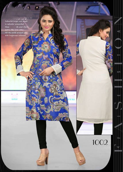 Blue Printed Work Georgette Long Pakistani Kurti