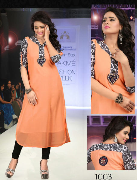 Orange Printed Work Georgette Long Pakistani Kurti