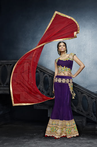 Purple Color Velvet Lehenga Choli