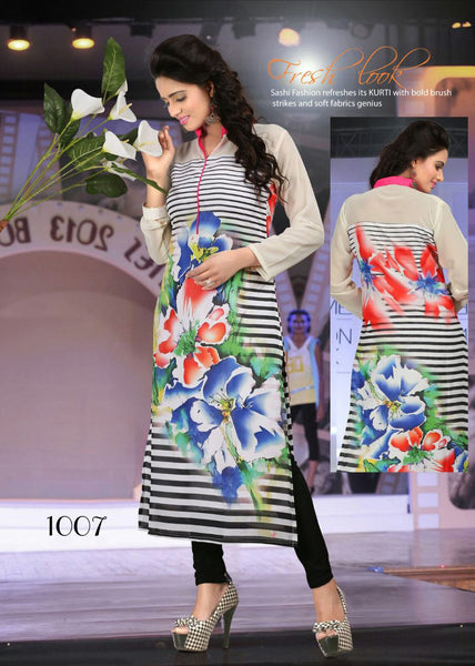 White and BlackPrinted Work Georgette Long Pakistani Kurti