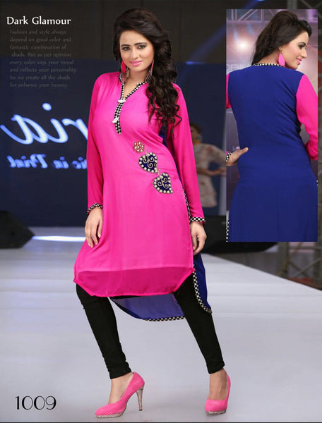 Pink Pearl Work Georgette Long Pakistani Kurti