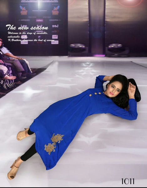 Blue Plain Georgette Long Pakistani Kurti