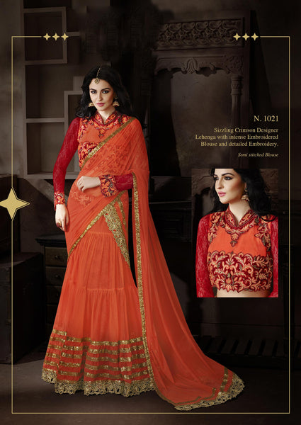 Rust Color Net Lehenga Choli