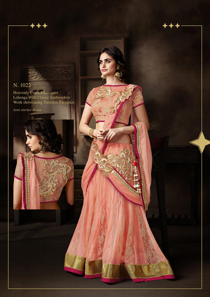 Dark Peach Color Net And Jacquard Leghenga Choli
