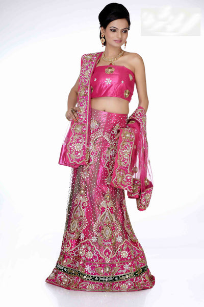 Attractive Pink Color Embroidery With heavy Stone Work Bridal Lehenga Choli