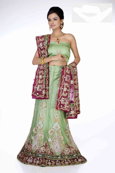 Light Green Net With Stone Work Bridal Lehenga Choli