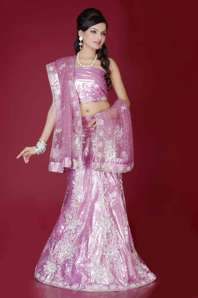 Cream & Maroon Color Net Embroidery With Stone Work Lehenga Choli