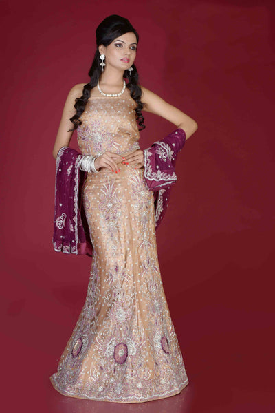 Beige & Light Onion Pink Color Net With Stone Work Lehenga Choli