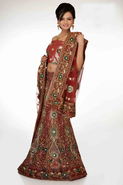 Maroon Color Net Embroidery With Heavy Stone Work Bridal Lehenga Choli