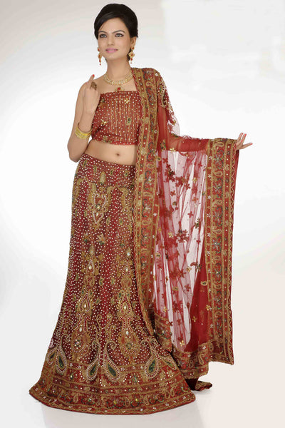 Maroon Net With Heavy Embroidery & Full Stone Work Lehenga Choli