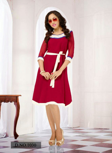 Meroon Plain Georgette Western Look Kurti