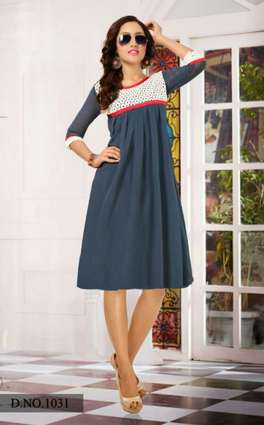 Gray Plain Georgette Western Look Kurti