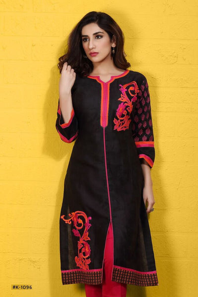 Printed Black Cotton Kurti