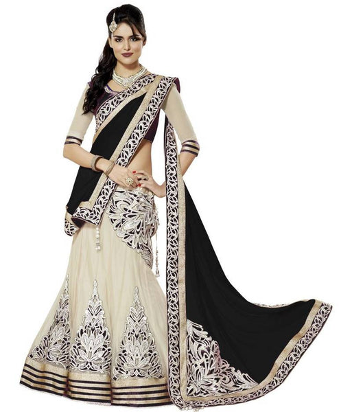 Black embroidered net unstitched lehenga choli
