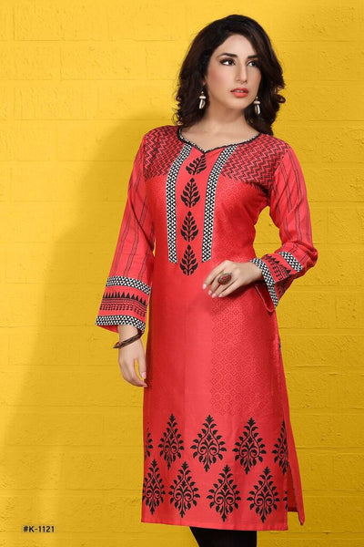 Printed Red Cotton Kurti