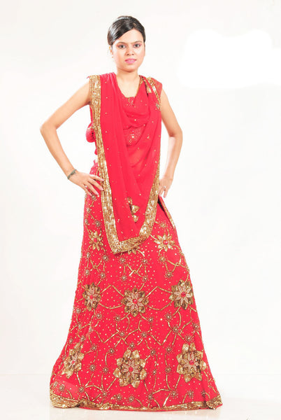Marvelous Bright Red Georgette Lehenga Choli