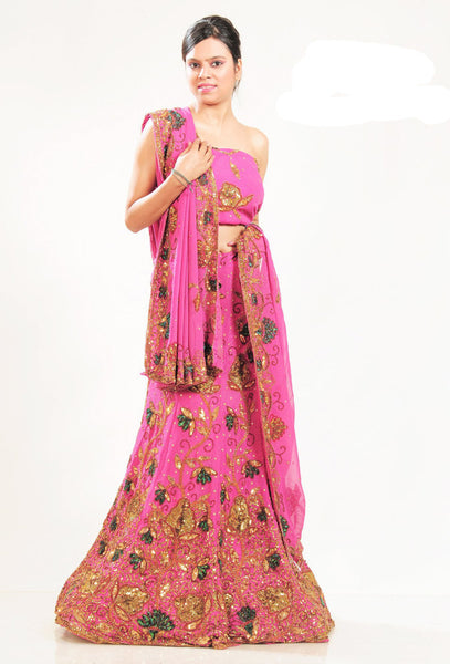 Light Pink Net With Heavy Stone Work Bridal Lehenga Choli