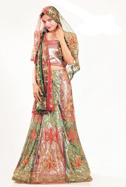 Majesty Reddish Pink Shimmer Georgette Lehenga Choli
