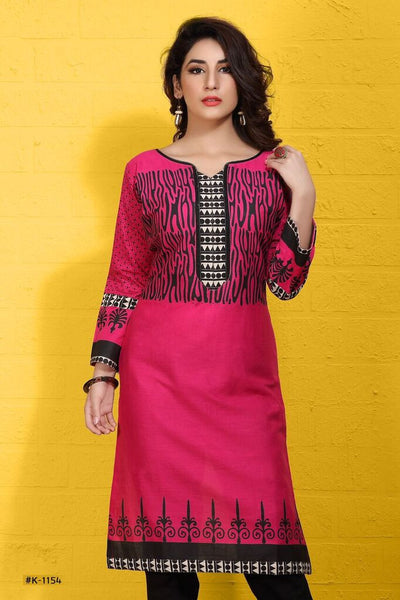 Printed Pink Cotton Kurti