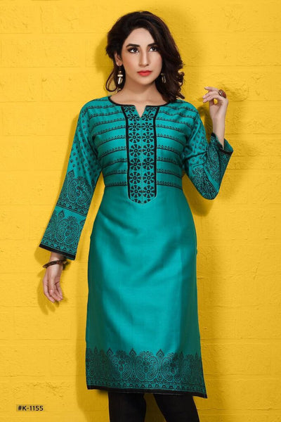 Printed Rama GreenCotton Kurti