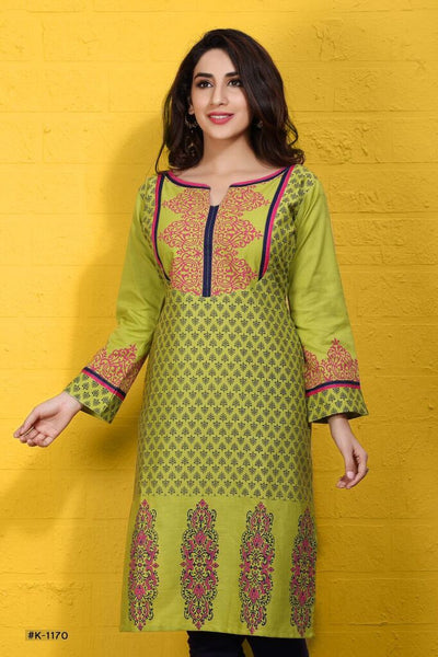 Printed Green Cotton Kurti