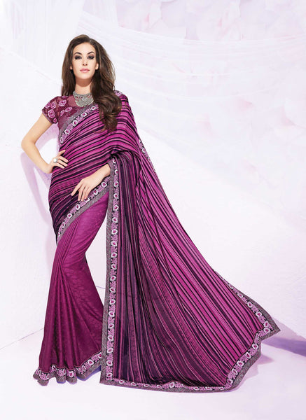 Muave Color Silk Georgette Thread Embroidery Party Wear Saree