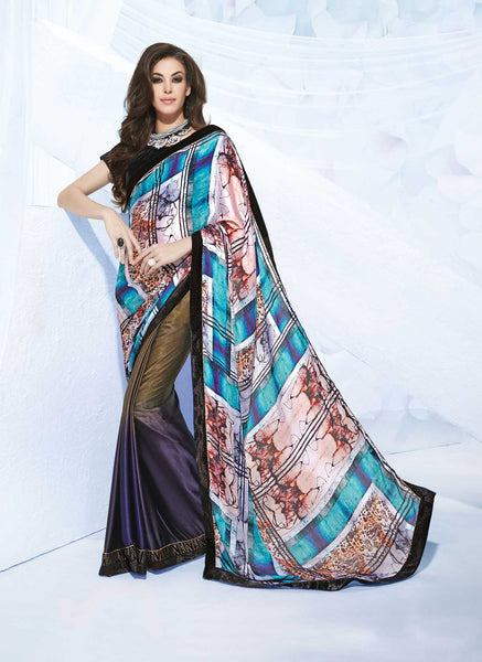 Multi Color Satin Silk Georgette With Stone Work Party Wear Saree