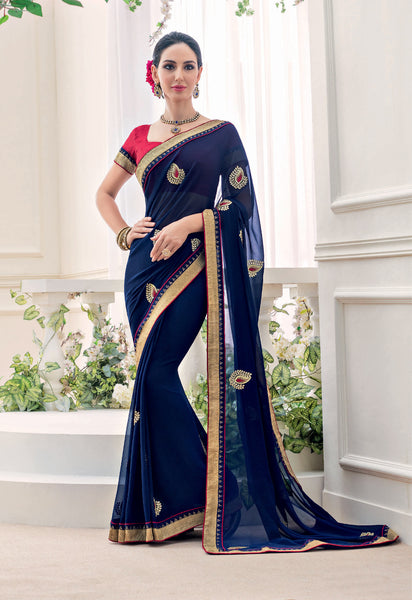 Blue Georgette Butta Work Designer Saree