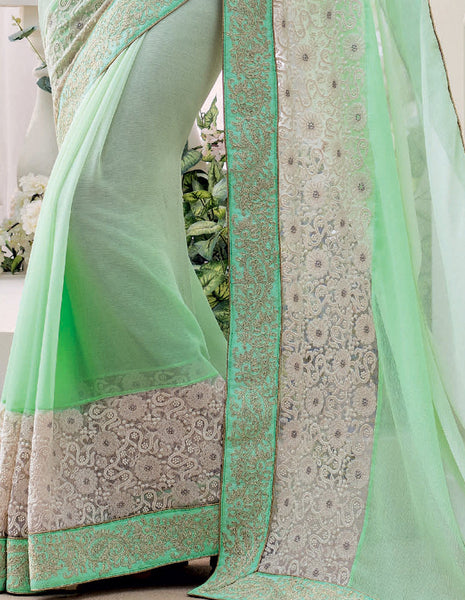Coffee and Gajri Chiffon Embroidery Designer Saree With Blouse