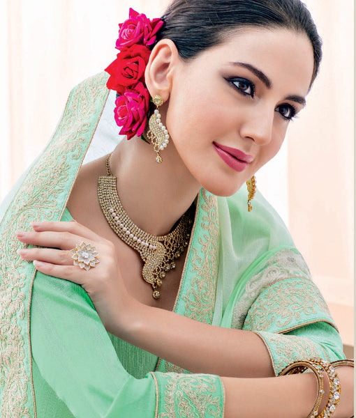 Coffee and Gajri Chiffon Embroidery Designer Saree With Blouse