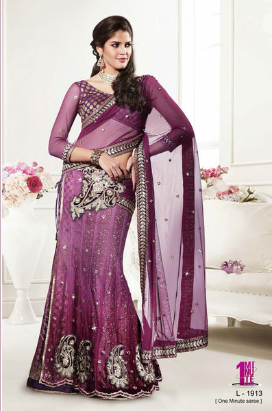 Pink Color Net Lehenga Style Saree
