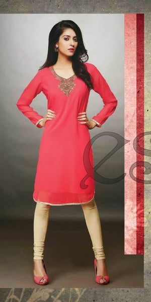 Red Embroidery Work Georgette Designer And Party Wear Kurthi
