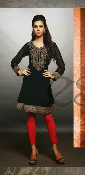 Black Embroidery Work Georgette Designer And Party Wear Kurthi