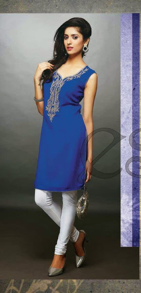 Blue Embroidery Work Georgette Designer And Party Wear Kurthi