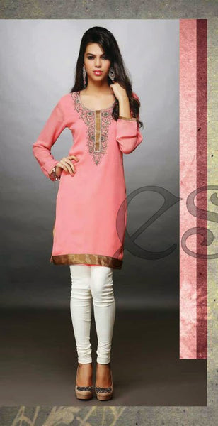 Peach Embroidery Work Georgette Designer And Party Wear Kurthi