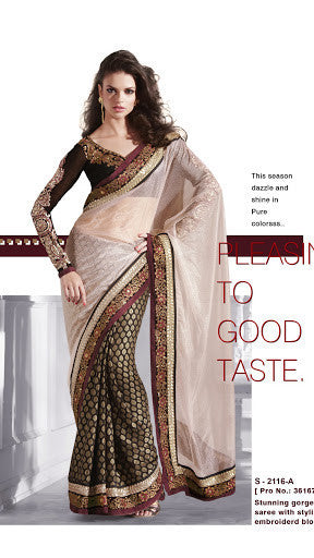 Off White And Black Net Jamyawar Fabric Designer Saree