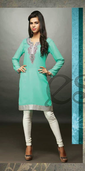 Sky Blue Embroidery  Work Georgette Designer And Party Wear Kurthi