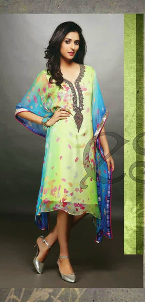 Green Embroidery Work Georgette Designer And Party Wear Kurthi
