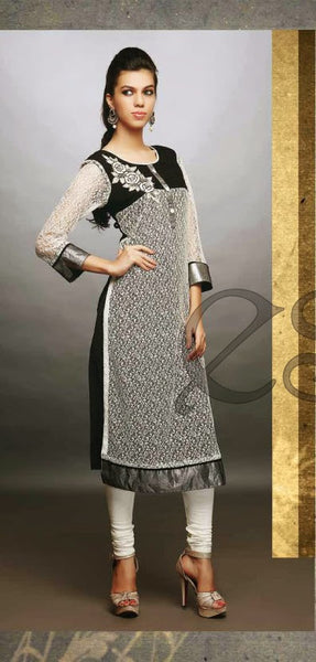Black And White Embroidery Work Georgette Designer And Party Wear Kurthi