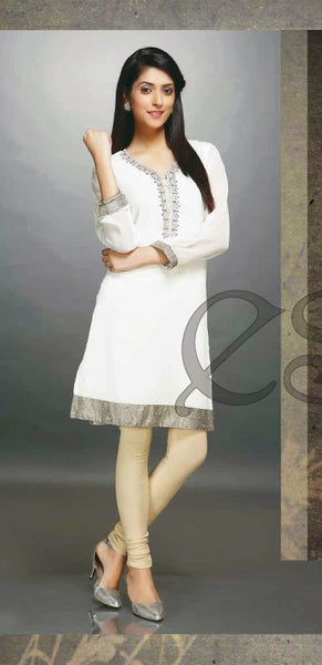 White Embroidery Work Georgette Designer And Party Wear Kurthi