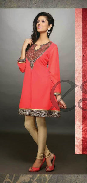 Red Embroidery Work Georgette Designer And Party Wear Kurthi