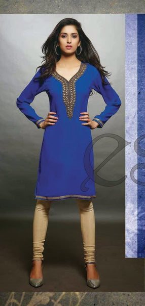 Blue Embroidery Work Georgette Designer And Party Wear Kurthi