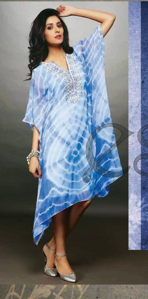 Blue and White Embroidery Work Georgette Designer And Party Wear Kurthi