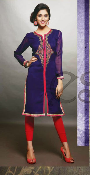 Royal Blue Embroidery Work Georgette Designer And Party Wear Kurthi