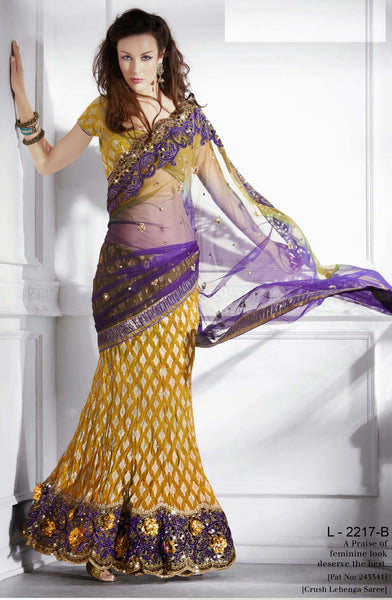 Mustard Color Viscose Jacquard Lehenga Saree
