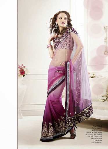 Light Pink Net Designer Saree