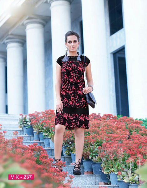 Black and Pink Printed Georgette Designer Kurthi