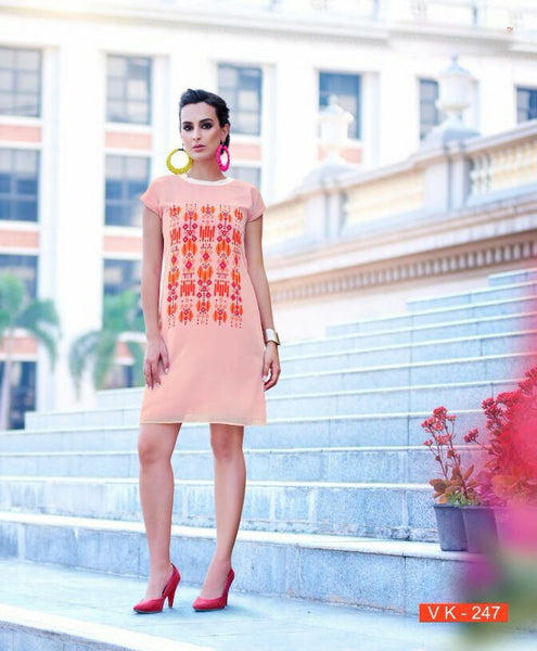Peach Printed Georgette Designer Kurthi
