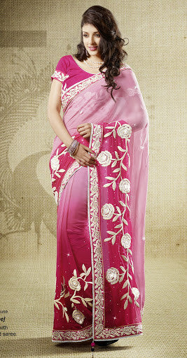 Shaded Pink Viscose And Bemberg Designer Saree 